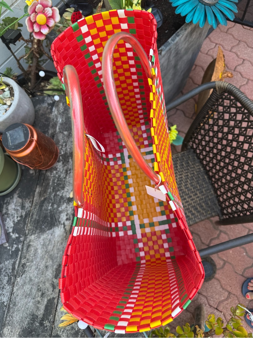 Marni Large Red and Yellow Woven Picnic Tote - Picture 3 of 3